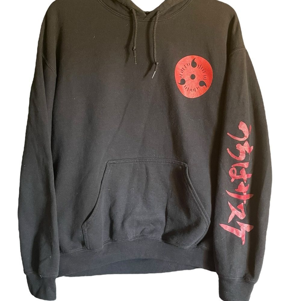 Y2K 2002 Naruto Shippuden Black Hoodie with Graphics on Front & Back Size Medium